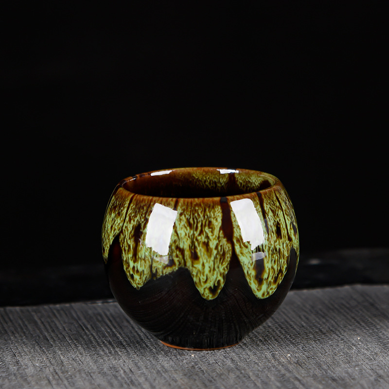 Set de ceai din ceramică cu glazură Tianmu, ceașcă Jianzhan, Dragon Egg ceașcă și ornament decorativ pentru ghiveci
