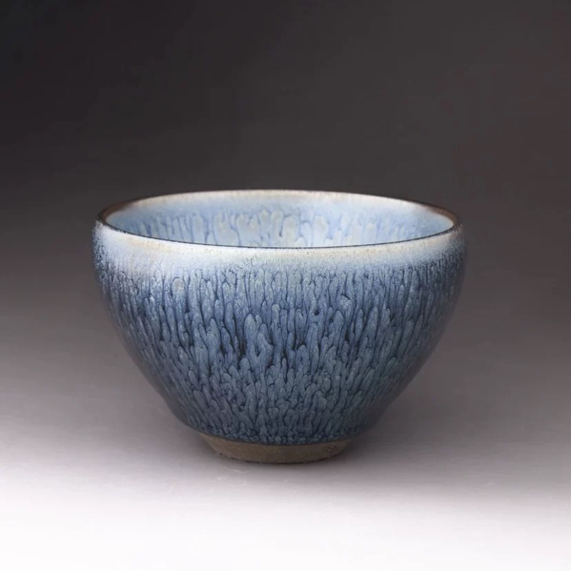 ceașă de ceai Jianzhan cu bol floral, fără picior, material mineral original, ceașă de degustare a maestrului, bază din fier, o singură ceașcă, stil nou chinezesc