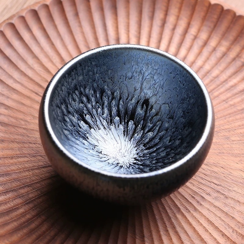 ceașă de ceai Jianzhan cu bol floral, fără picior, material mineral original, ceașă de degustare a maestrului, bază din fier, o singură ceașcă, stil nou chinezesc