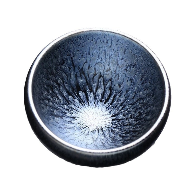 ceașă de ceai Jianzhan cu bol floral, fără picior, material mineral original, ceașă de degustare a maestrului, bază din fier, o singură ceașcă, stil nou chinezesc
