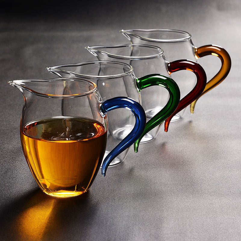 Set de ceai din sticlă borosilicat cu ceașcă cu mâner colorat și ceașcă de distribuție, pentru uz casnic