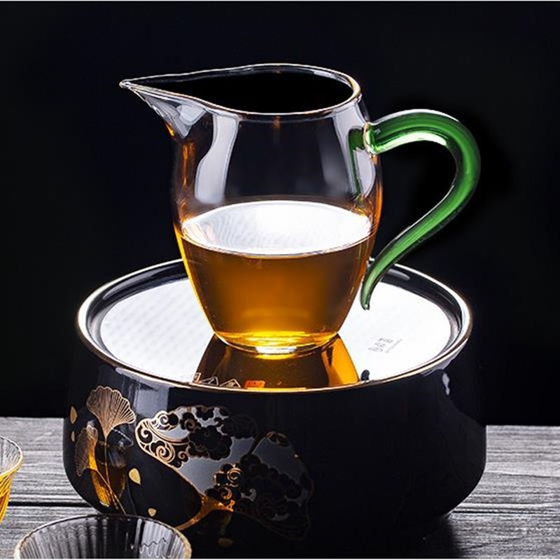 Set de ceai din sticlă borosilicat cu ceașcă cu mâner colorat și ceașcă de distribuție, pentru uz casnic