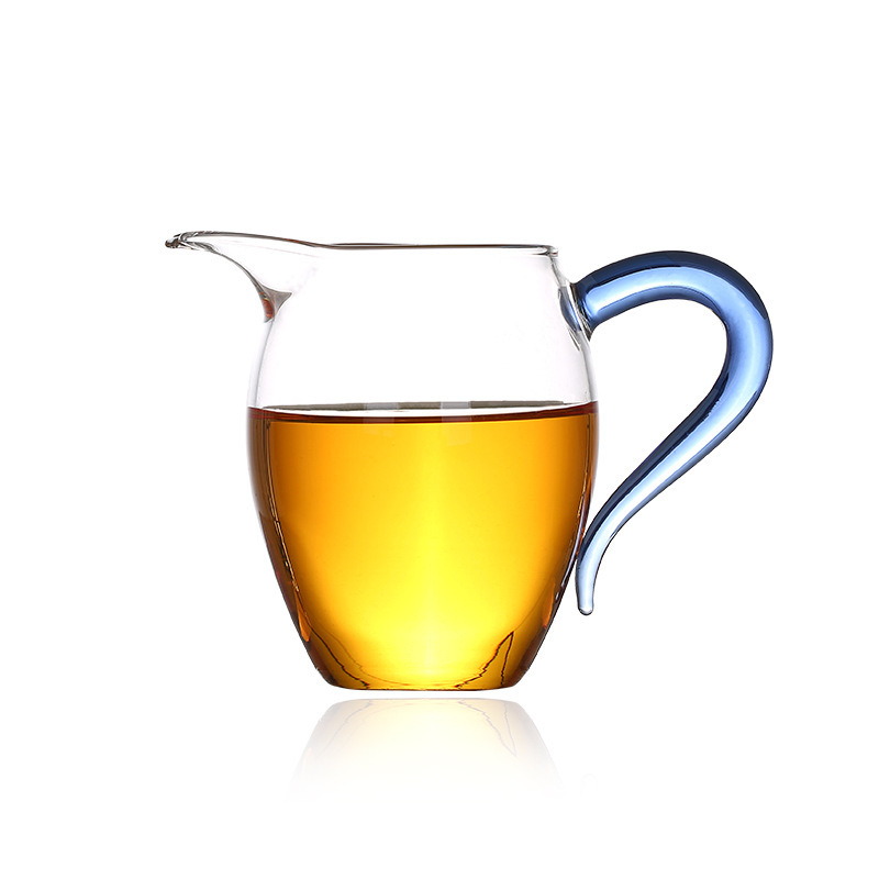 Set de ceai din sticlă borosilicat cu ceașcă cu mâner colorat și ceașcă de distribuție, pentru uz casnic