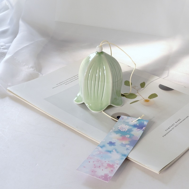 Keramički zvončić s japanskim stilom i motivom Lily of the Valley, viseći ukras za dvorište, ručna izrada