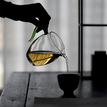 Moji set Gongfu ceai cu mâner de sticlă, ceașcă de echitate pentru distribuția uniformă a ceaiului, sticlă borosilatat rezistentă la căldură.