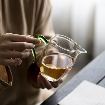Moji set Gongfu ceai cu mâner de sticlă, ceașcă de echitate pentru distribuția uniformă a ceaiului, sticlă borosilatat rezistentă la căldură.