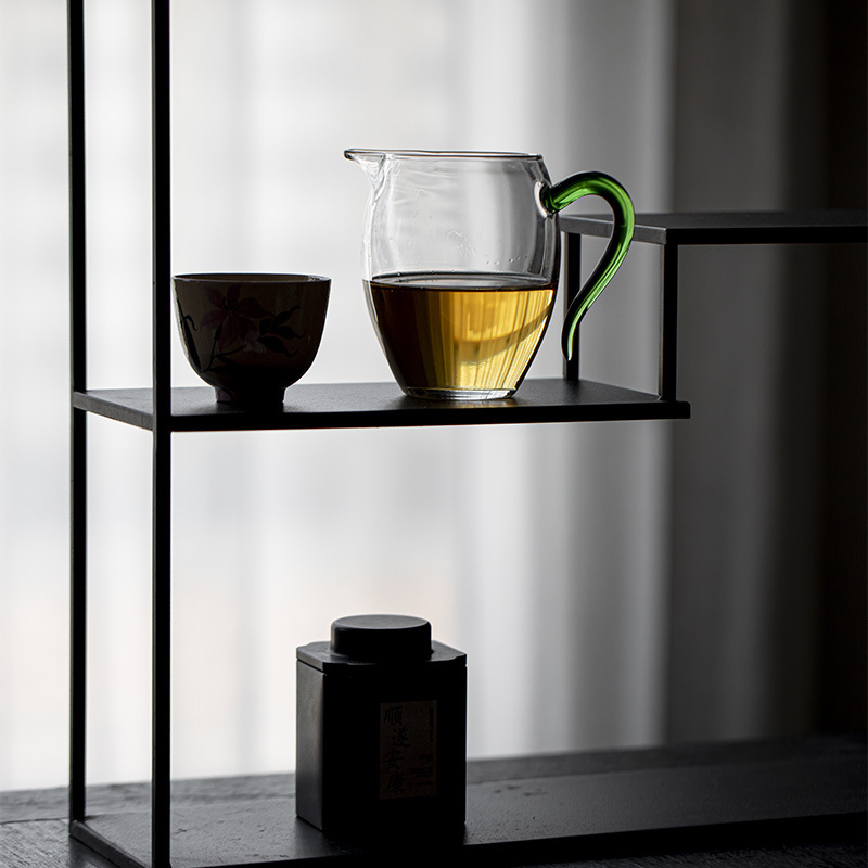 Moji set Gongfu ceai cu mâner de sticlă, ceașcă de echitate pentru distribuția uniformă a ceaiului, sticlă borosilatat rezistentă la căldură.