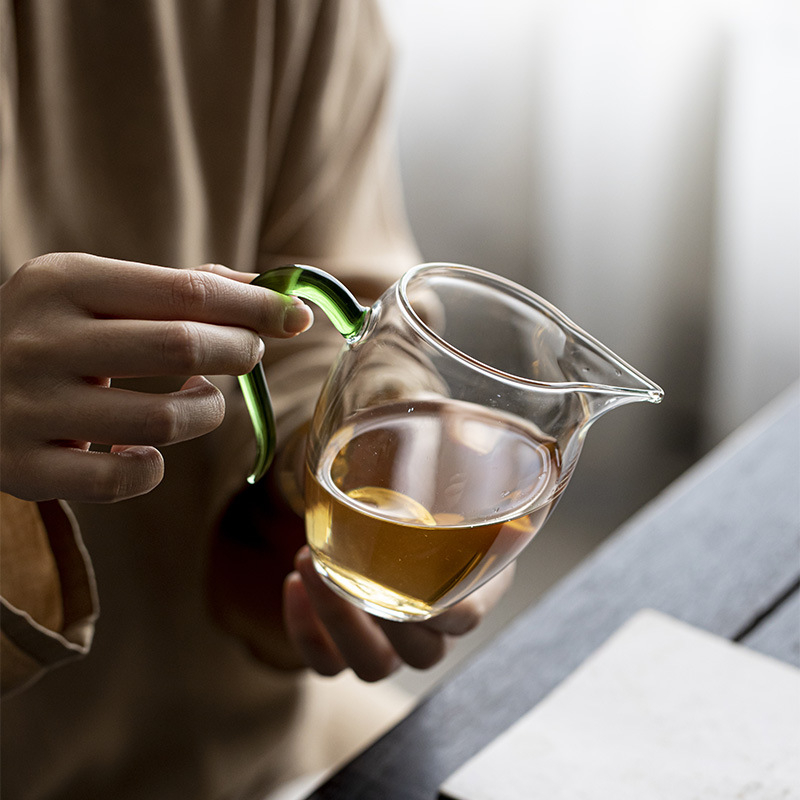 Moji set Gongfu ceai cu mâner de sticlă, ceașcă de echitate pentru distribuția uniformă a ceaiului, sticlă borosilatat rezistentă la căldură.