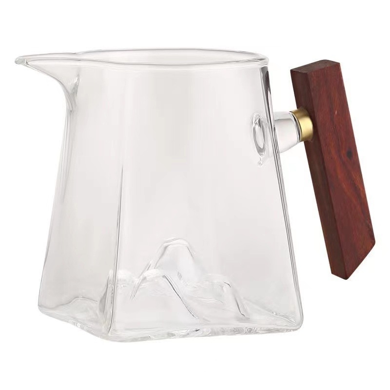 Set Gongfu de ceai din sticlă pătrat, cu mâner din lemn, design rezistent la căldură, include filtru de ceai și accesorii