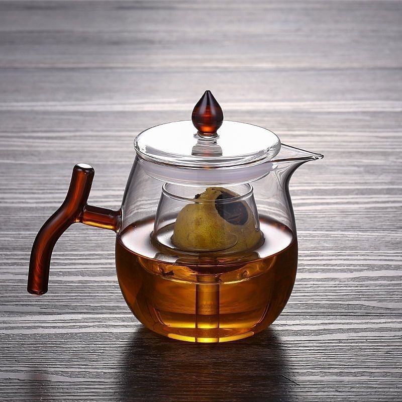 Ceainic din sticlă borosilicată, rezistent la temperaturi înalte și explozii, pentru ceai cu mandarin verde mic, însoțit de o cană de turnare — set Kung Fu ceai
