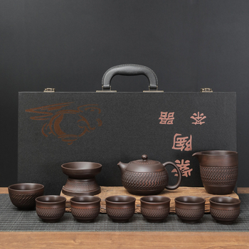 Set de ceai Kung Fu din lut purpuriu Jianshui, stil retro, ceainic și cești în cutie cadou, cu logo personalizat pentru cadouri corporative