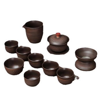 Set de ceai Kung Fu din lut purpuriu Jianshui, stil retro, ceainic și cești în cutie cadou, cu logo personalizat pentru cadouri corporative