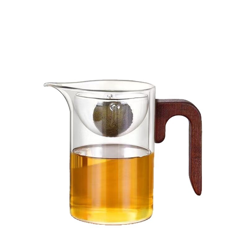 Ceainic rotativ pentru ceai Pu-erh cu citrice, sticlă rezistentă la căldură, mâner din lemn, filtru integrat și ceainic Gongfu