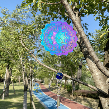 Mandala zvončić za vjetar, 3D s okretnim mehanizmom na tri smjera, od nehrđajućeg čelika, viseća dekoracija