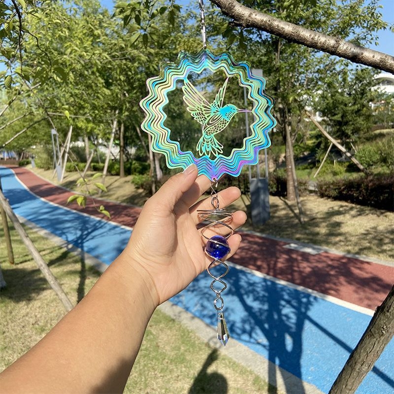 Mandala zvončić za vjetar, 3D s okretnim mehanizmom na tri smjera, od nehrđajućeg čelika, viseća dekoracija