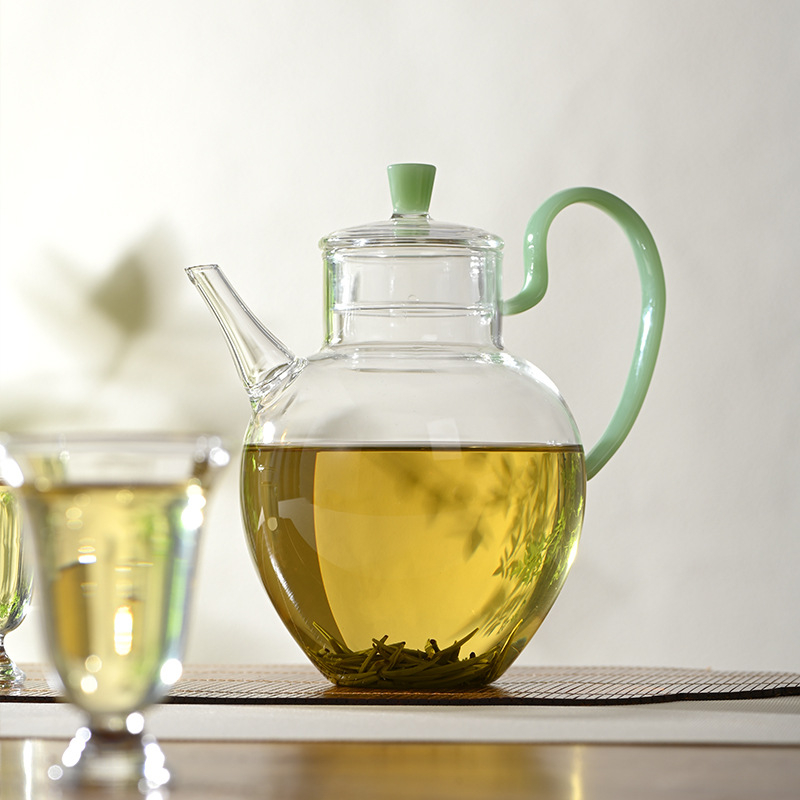 Ceainic din sticlă în stil Song, capacitate mare, sticlă borosilicată rezistentă la temperaturi, ceainic pentru ceai de flori
