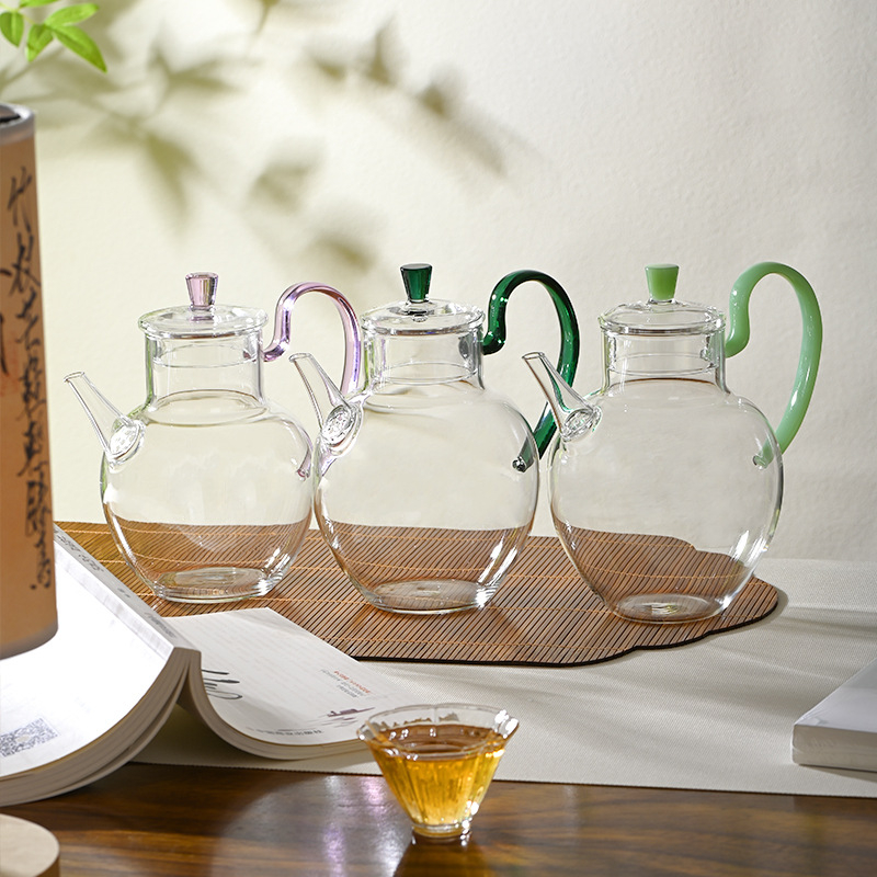 Ceainic din sticlă în stil Song, capacitate mare, sticlă borosilicată rezistentă la temperaturi, ceainic pentru ceai de flori