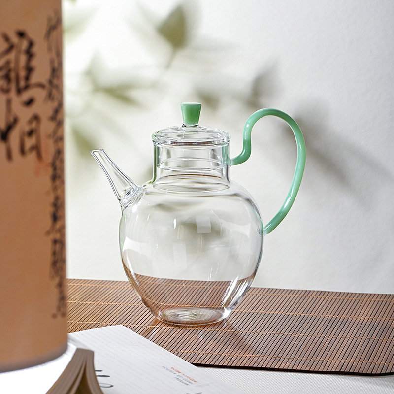 Ceainic din sticlă în stil Song, capacitate mare, sticlă borosilicată rezistentă la temperaturi, ceainic pentru ceai de flori