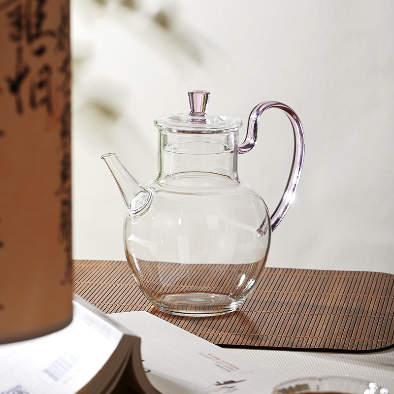 Ceainic din sticlă în stil Song, capacitate mare, sticlă borosilicată rezistentă la temperaturi, ceainic pentru ceai de flori