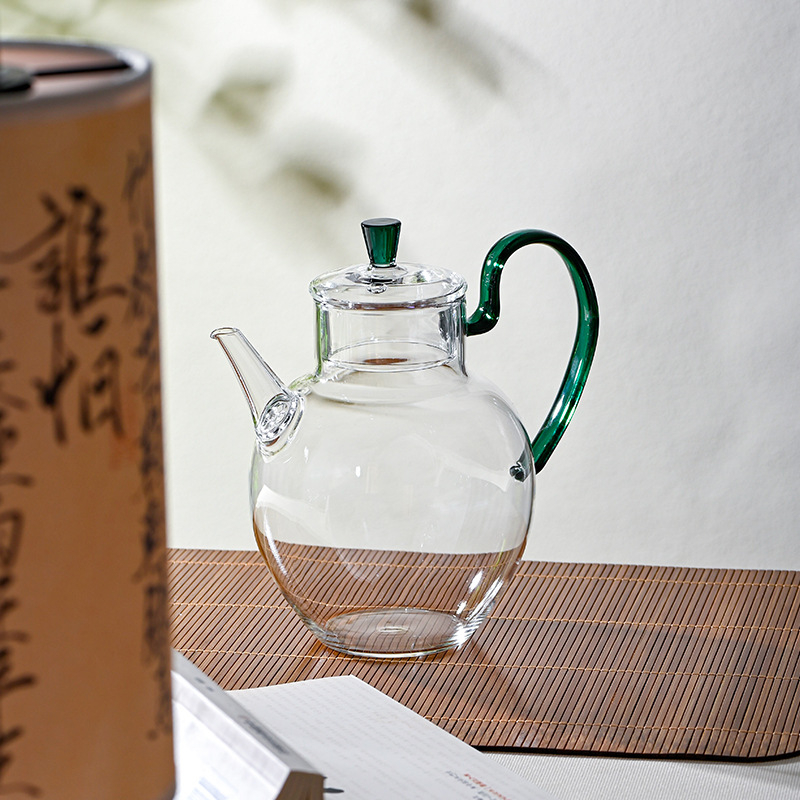 Ceainic din sticlă în stil Song, capacitate mare, sticlă borosilicată rezistentă la temperaturi, ceainic pentru ceai de flori