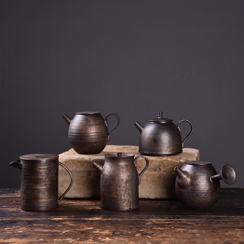 Ceainic ceramic cu glazură aurie, stil Zen, cu filtru cu bilă, set de ceai kung fu, recipient unic