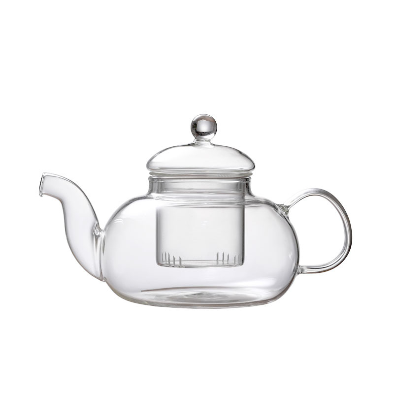 Ceainic din sticlă borosiliată, design elegant, cu un singur vas, rezistent la temperaturi înalte, separare ceai-apă și filtru pentru ceai de flori