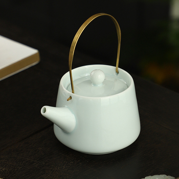 Ceainic ceramic Celadon cu mâner din cupru, stil Chinezesc nou pentru uz casnic, anti-arzire