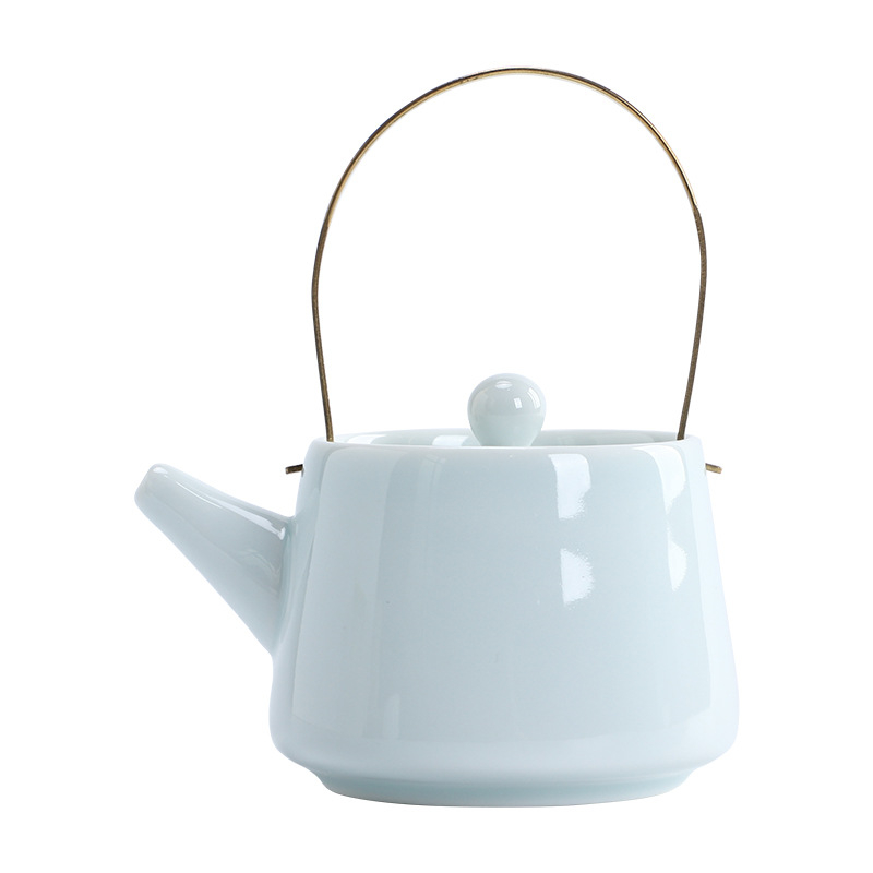 Ceainic ceramic Celadon cu mâner din cupru, stil Chinezesc nou pentru uz casnic, anti-arzire