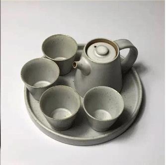 Set Kung Fu de ceai din ceramică, în stil Ru Kiln, cu ceainic cu mâner, patru cești și tavă pentru ceai