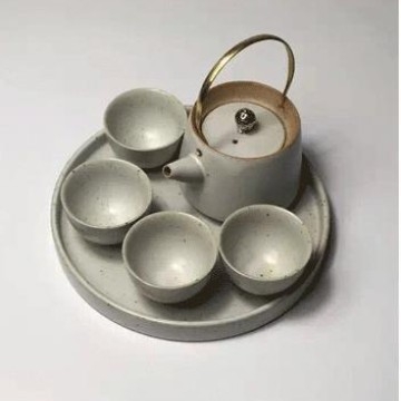 Set Kung Fu de ceai din ceramică, în stil Ru Kiln, cu ceainic cu mâner, patru cești și tavă pentru ceai