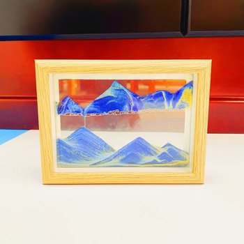 Ramă foto din lemn masiv cu pictură din nisip, clepsidră 3D, decor premium pentru birou și locuință.
