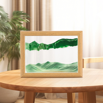 Ramă foto din lemn masiv cu pictură din nisip, clepsidră 3D, decor premium pentru birou și locuință.