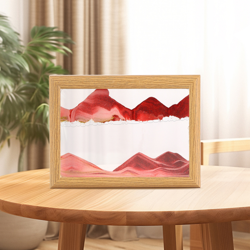 Ramă foto din lemn masiv cu pictură din nisip, clepsidră 3D, decor premium pentru birou și locuință.