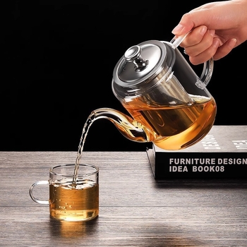 Ceainic din sticlă borosilicată rezistentă la temperaturi, infuzor din oțel inoxidabil, design pătrat cu fund plat, pentru utilizare pe plită cu cărbuni