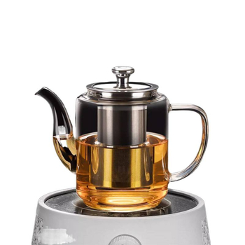 Ceainic din sticlă borosilicată rezistentă la temperaturi, infuzor din oțel inoxidabil, design pătrat cu fund plat, pentru utilizare pe plită cu cărbuni