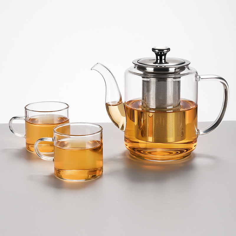 Ceainic din sticlă borosilicată rezistentă la temperaturi, infuzor din oțel inoxidabil, design pătrat cu fund plat, pentru utilizare pe plită cu cărbuni