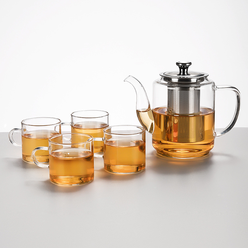 Ceainic din sticlă borosilicată rezistentă la temperaturi, infuzor din oțel inoxidabil, design pătrat cu fund plat, pentru utilizare pe plită cu cărbuni