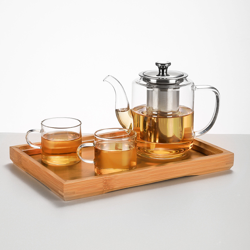 Ceainic din sticlă borosilicată rezistentă la temperaturi, infuzor din oțel inoxidabil, design pătrat cu fund plat, pentru utilizare pe plită cu cărbuni
