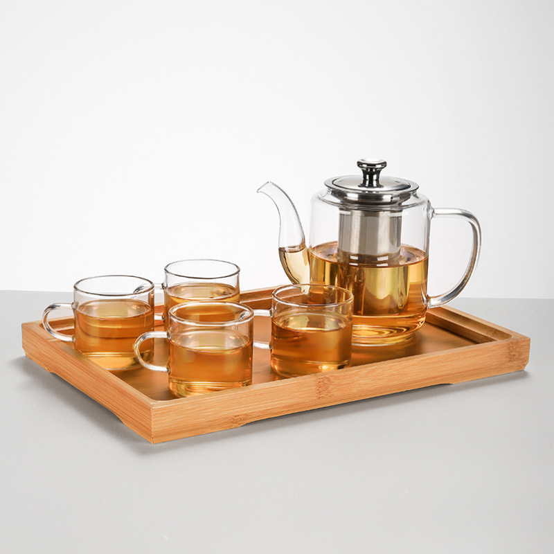 Ceainic din sticlă borosilicată rezistentă la temperaturi, infuzor din oțel inoxidabil, design pătrat cu fund plat, pentru utilizare pe plită cu cărbuni