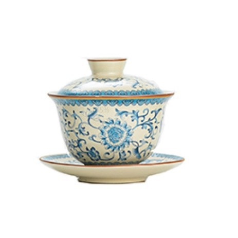 Set Kung Fu de ceai din ceramică Ru Kiln, albastru-alb, pentru uz casnic — ceainic ceramic, cești de ceai premium și bol cu capac