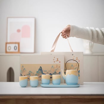 Set de ceai Kung Fu din ceramică cu ceainic mare, ceașcă principală și farfurie pentru infuzare uscată, pentru uz casnic și întâlniri