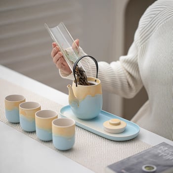 Set de ceai Kung Fu din ceramică cu ceainic mare, ceașcă principală și farfurie pentru infuzare uscată, pentru uz casnic și întâlniri