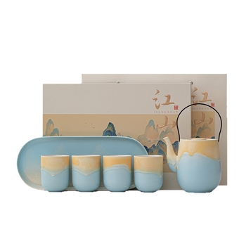 Set de ceai Kung Fu din ceramică cu ceainic mare, ceașcă principală și farfurie pentru infuzare uscată, pentru uz casnic și întâlniri