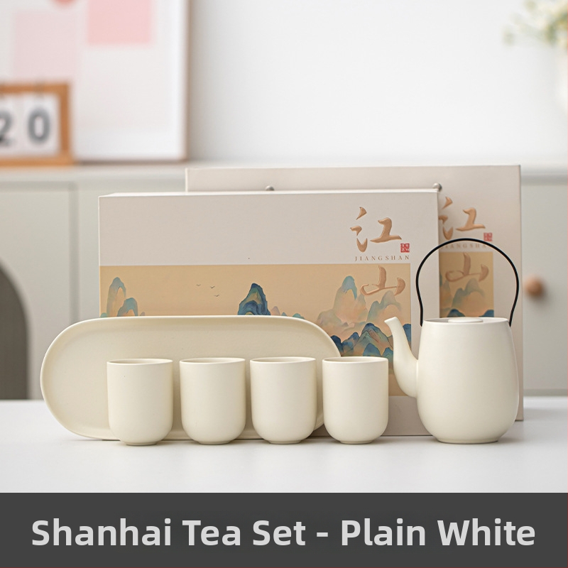 Set de ceai Kung Fu din ceramică cu ceainic mare, ceașcă principală și farfurie pentru infuzare uscată, pentru uz casnic și întâlniri
