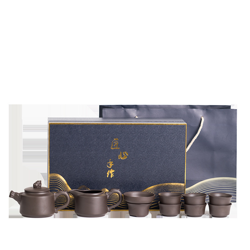 Set ceai din lut purpuriu, cu logo personalizat, ceainic și cești, cutie cadou, pentru uz casnic, stil modern minimalist