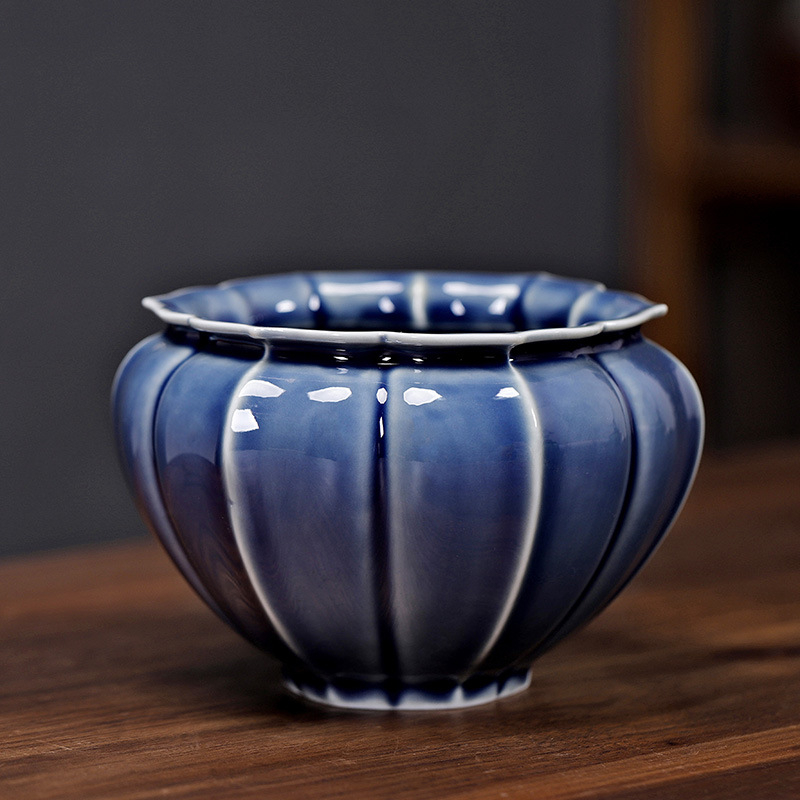 Vas ceramic pentru spălarea ceaiului, cu recipient pentru resturi de ceai și bazin de apă — set retro de accesorii pentru ceremonia ceaiului