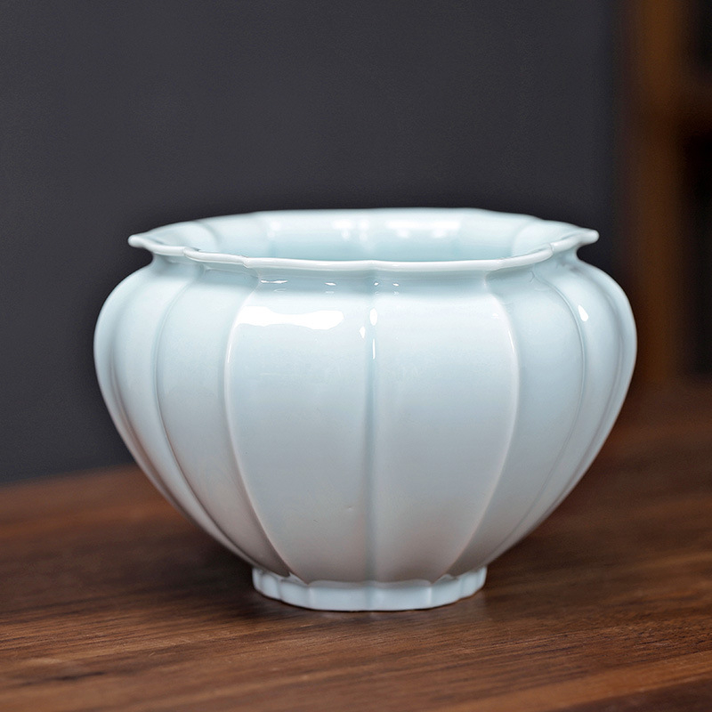 Vas ceramic pentru spălarea ceaiului, cu recipient pentru resturi de ceai și bazin de apă — set retro de accesorii pentru ceremonia ceaiului