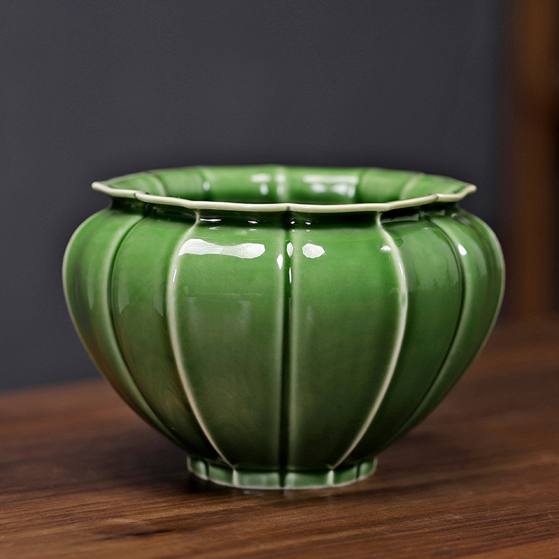 Vas ceramic pentru spălarea ceaiului, cu recipient pentru resturi de ceai și bazin de apă — set retro de accesorii pentru ceremonia ceaiului
