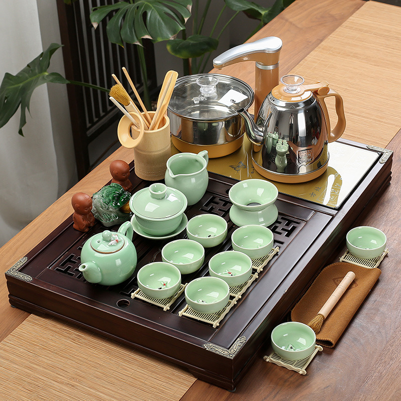 Set de ceai pentru casă, set complet pentru sufragerie cu masă de ceai în stil kung fu, alimentare automată cu apă și tavă de ceai cu atomizare, design minimalist