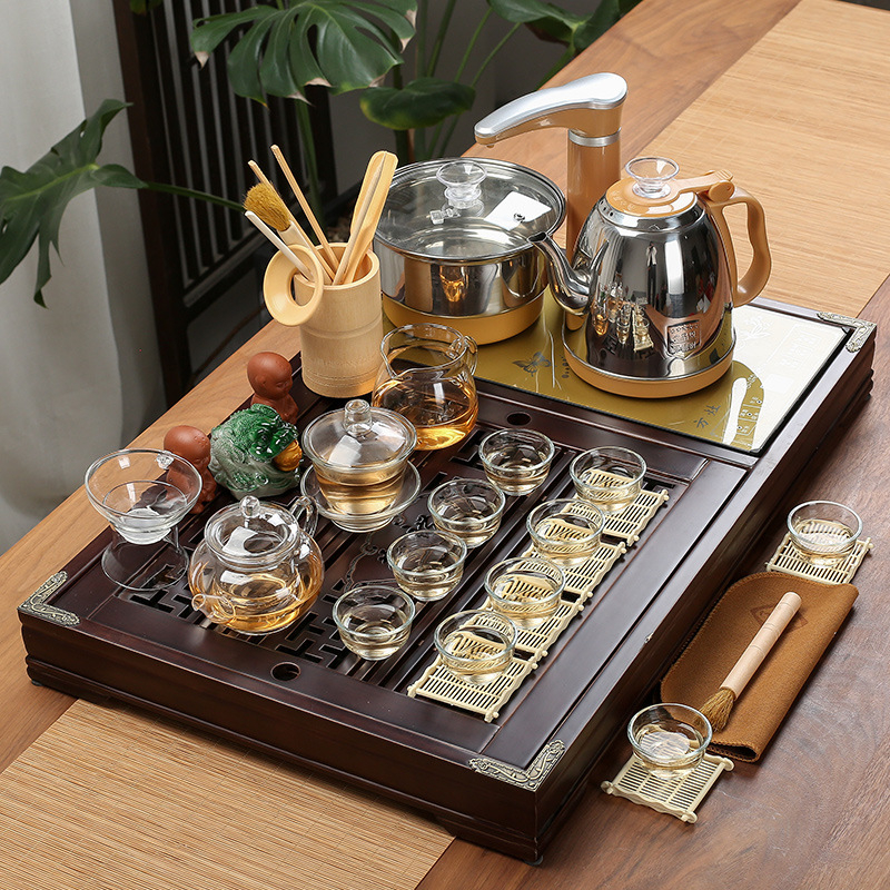 Set de ceai pentru casă, set complet pentru sufragerie cu masă de ceai în stil kung fu, alimentare automată cu apă și tavă de ceai cu atomizare, design minimalist